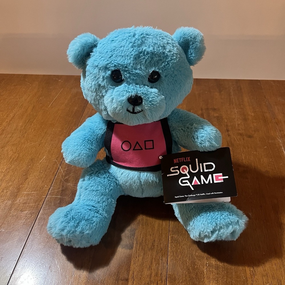 Netflix Squid Game: The Challenge 10" Blue Teddy Bear Plush Zipper SEGA‎ NWT NEW